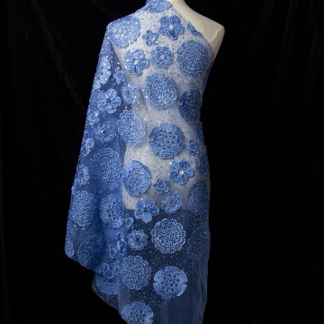 High-Quality Multi-Colored Mesh Lace Fabric with Sequin Flowers - 125CM Fashion Production