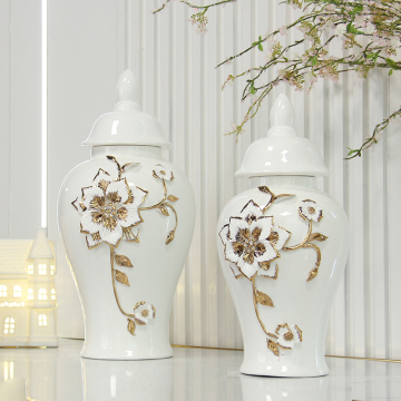 J284 barattoli di zenzero bianco e oro - Vasi di ceramica di lusso per arredamento per matrimoni
