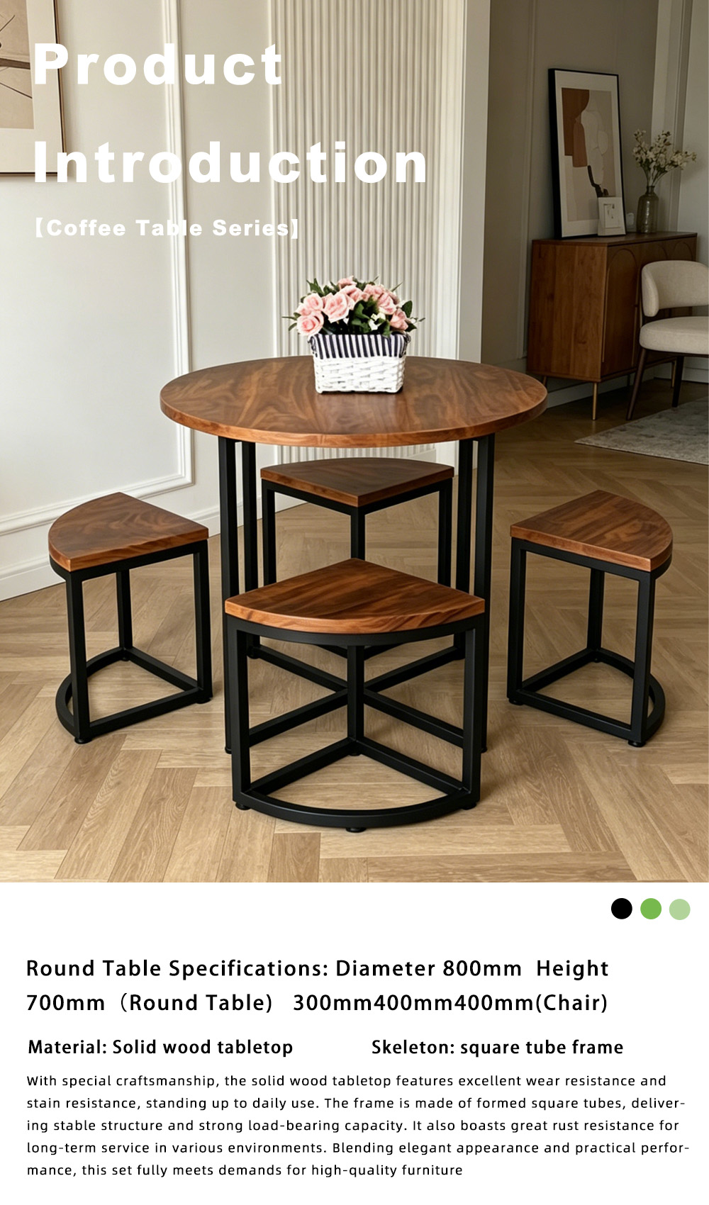 Solid Wood Round Table & Chair Set with Coffee Table X