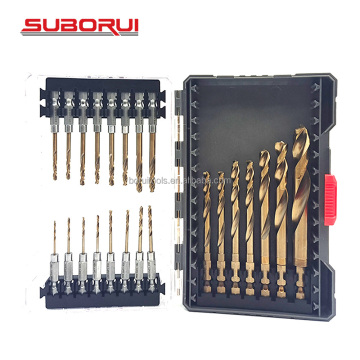SUBORUI 23PCS HSS Cobalt M35 Hex Shank Drill Bits Set for Metal