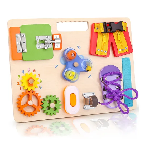 Montessori Wooden Busy Board: Ideal Sensory Activity Toy for Toddlers Aged 1-4 Years, Perfect for Travel on Planes