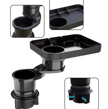 Adjustable Car Mount Food Tray with Expandable Base and 360 Rotating Cup Holder with Phone Holder