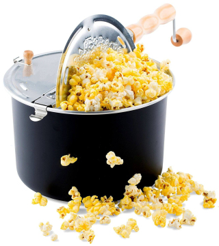 Stovetop Popcorn Maker Popcorn Popper Hand Stirring Crank Cooker Kettle Popcorn Popper Removable Lid w/Wooden Handle