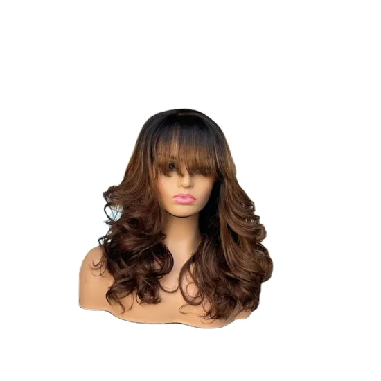 Joywigs 16-inch Ombre Brown Ombre Wave Glueless Wig with Natural Human Hair Style and 180% Coverage