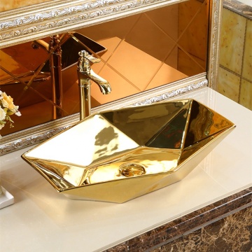 Modern Golden Electroplate Bathroom Sink Ceramic Gold Wash Basin