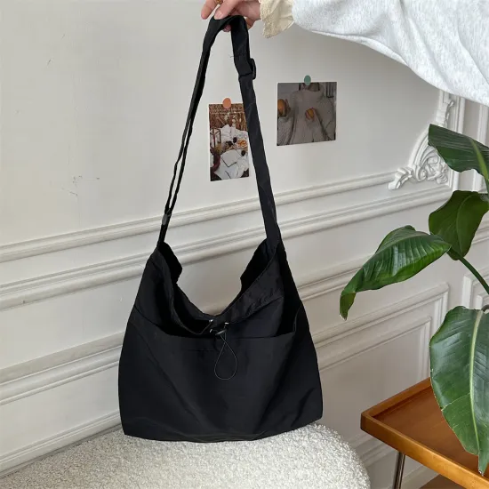 Custom Black Trendy Reusable Polyester Sling Shopping Bag