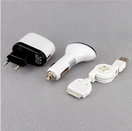 European Apple Iphone Spare Parts 3 In 1 Plug Adapter / Car Charger / Usb Retractable Cable