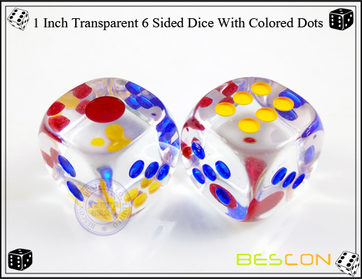 1 Inch Transparent 6 Sided Dice With Colored Dots