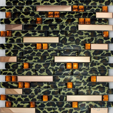 Linear Green Leopard-Print Laminated Metal Glass Tile