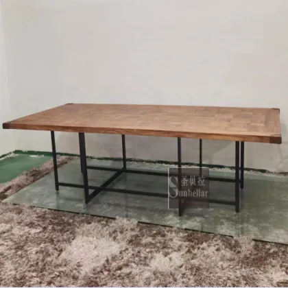 customized dining room antique wood dining table 240cm metal iron stand wooden top table conference workshop industrial design