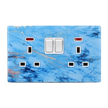 Blue Dream Calitec BS UK Tiêu chuẩn Glass 2 Gang 13A 2 USB Wall Ổn định với công tắc neon
