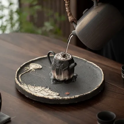 Ji Ji Feng Stoneware Round Tray Kung Fu Tea Set