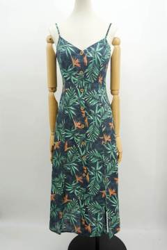 ladies print slit braces sexy long dress