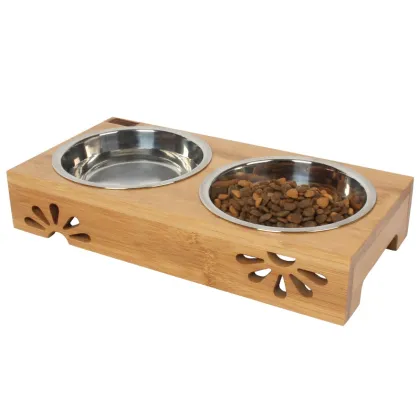 Feeders Luxury Pet Bowls With Elevated Bamboo Stand