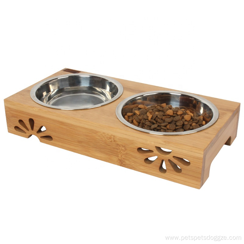 Feeders Luxury Pet Bowls With Elevated Bamboo Stand