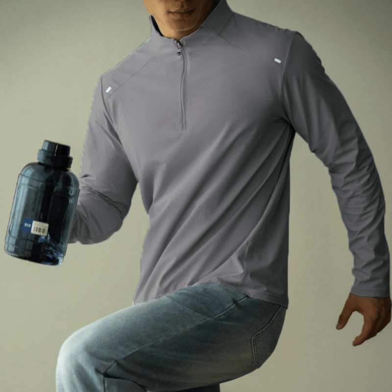 Mens 1/4 Zip Solid Color Long Sleeve Athletic Shirt