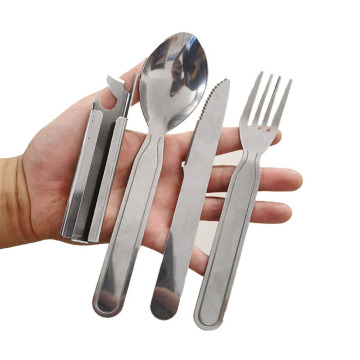 4-Piece Portable Stainless Steel Tableware Set: Ideal for Camping and Outdoor Use