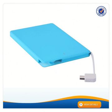 AWC943 Slim ABS power bank with android charger cable credit card 2500mah automatic mobile charger