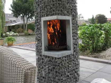 Gabion Fire Pit BBQ Grill Assembly