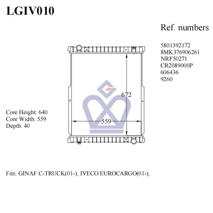 Iveco truck radiator 5801392172,8mk376906261,606436,50271,LGIV010