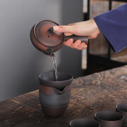 Purple Pottery Kung Fu Tea Set: Handmade Chinese Retro Ceramic Tea Making Gaiwan Teapot