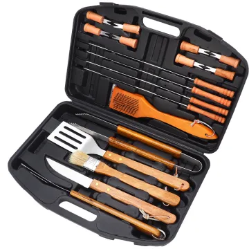 19-Piece BBQ Accessories: Stainless Steel BBQ Tools, Cooking Grilling Barbecue Tool Kit, with Wood Handle