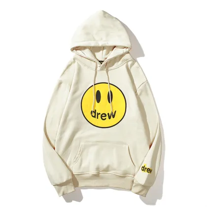 Drew Printed Smiley Face Pullover Fleece Hoodies