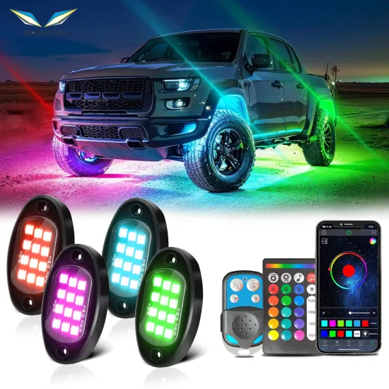 4-in-1 RGB Rock Lights - Multicolor Waterproof Underglow Kit with App Control