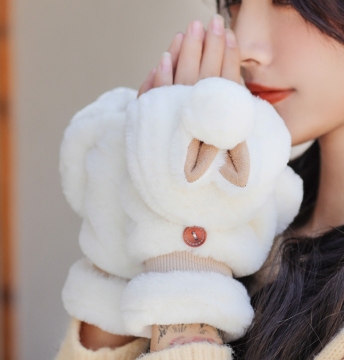 Cute Rabbit Ear Fleece Gloves for Women: Extra Thick, Winter Plush Protection