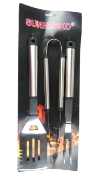 3pcs outdoor stainless steel BBQ tool set spatuls tongs fork set