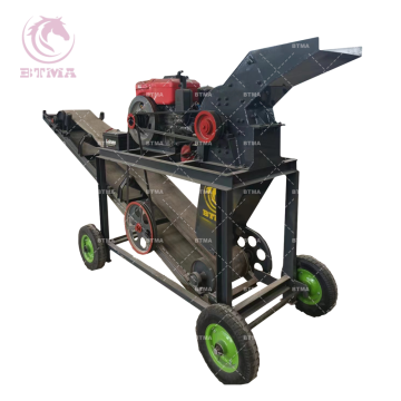 BTMA Mobile PC Hammer Crusher with Belt Conveyor for Glass Bottles Crushing