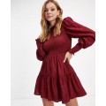 Womens Long Sleeve Smocked Dress Casual