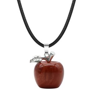 Handmade Craved 20MM Red Jasper Apple Pendant Necklace