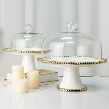 Gold Rim Ceramic Buffet Plates with Glass Lid - RCP010A Wholesale