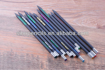 high quality HB pencil black wood pencil with aluminum top