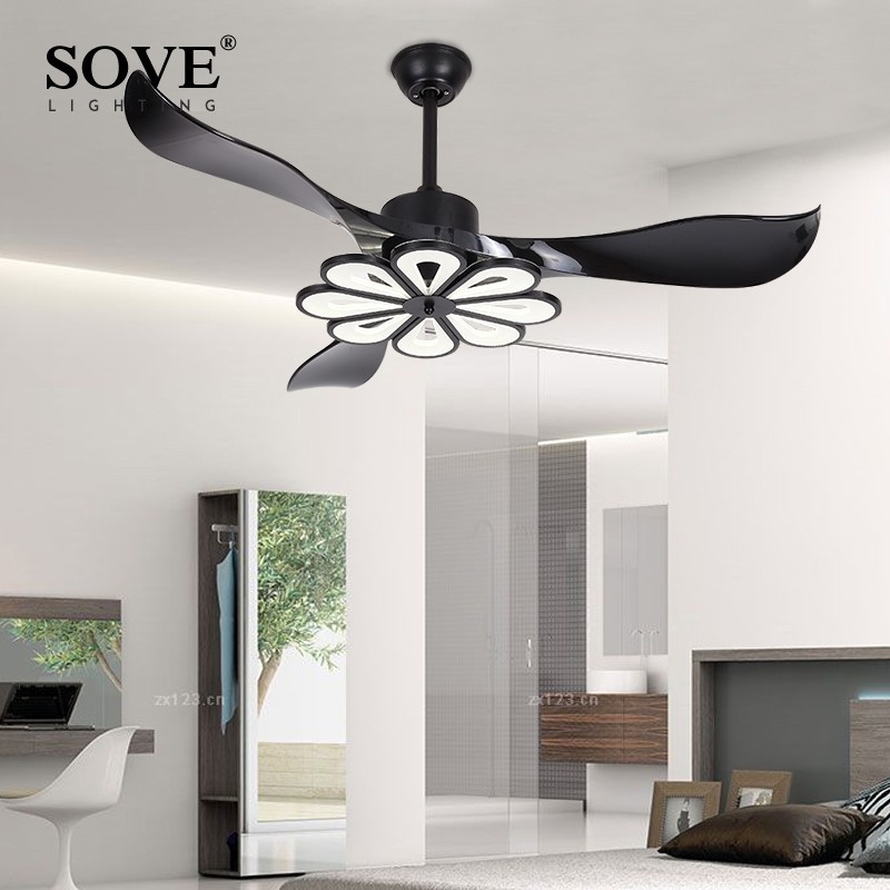 Sove Led Modern Ceiling Light Fan Black Ceiling Fans With Lights