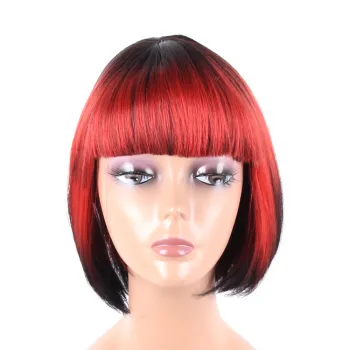free shipping red silky straight short bob synthetic 8 inch wig with bang