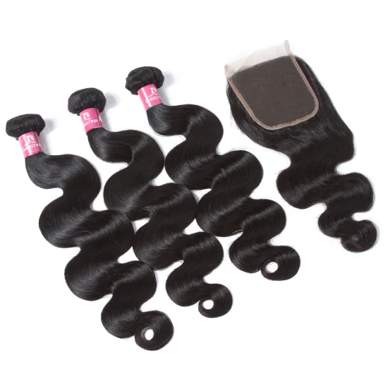 Royce Cheap Wholesale Price Brazilian human hair Bundles with lace closure Body weave Human Hair Extensions