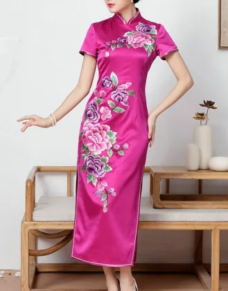 Hand Embroidery Phoenix  Peony Slim Women's Dress