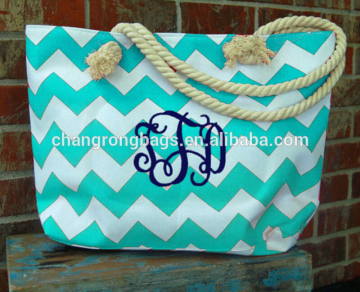 Monogrammed Chevron Canvas Beach Bag