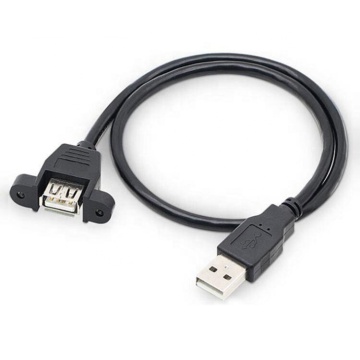 2M Panel Mount USB 2.0 Cable A Male to A Female, AWG 27/25, 26AWG with Lock Screw