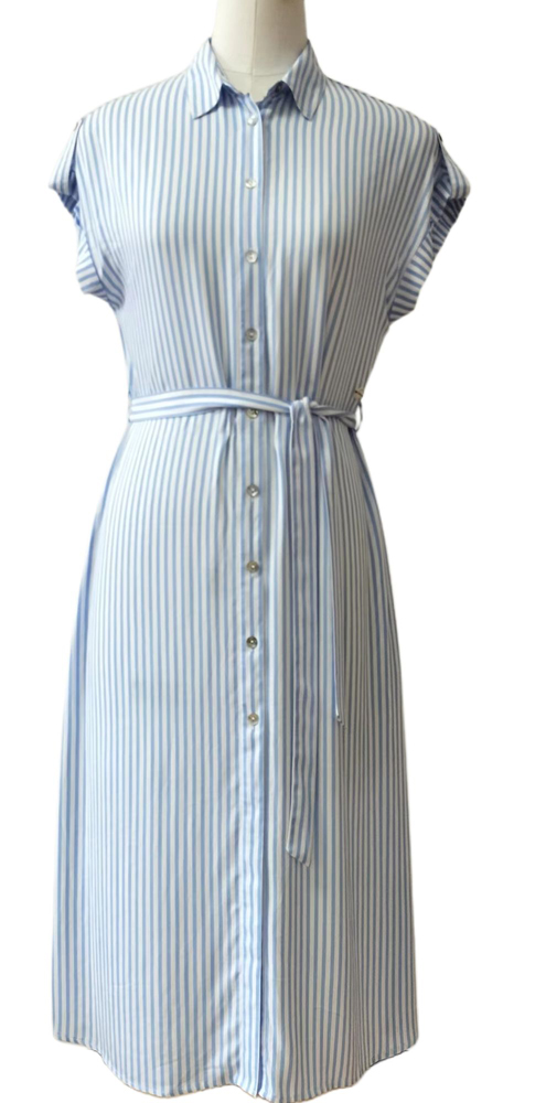 Striped Shirt Dress With Half-Length Sleeves
