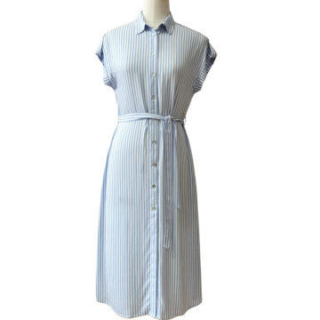 Striped Shirt Dress With Half-Length Sleeves