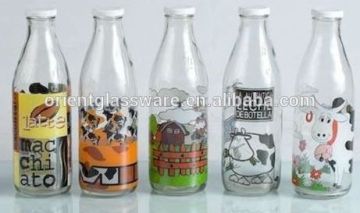 1L clear round glass milk bottle