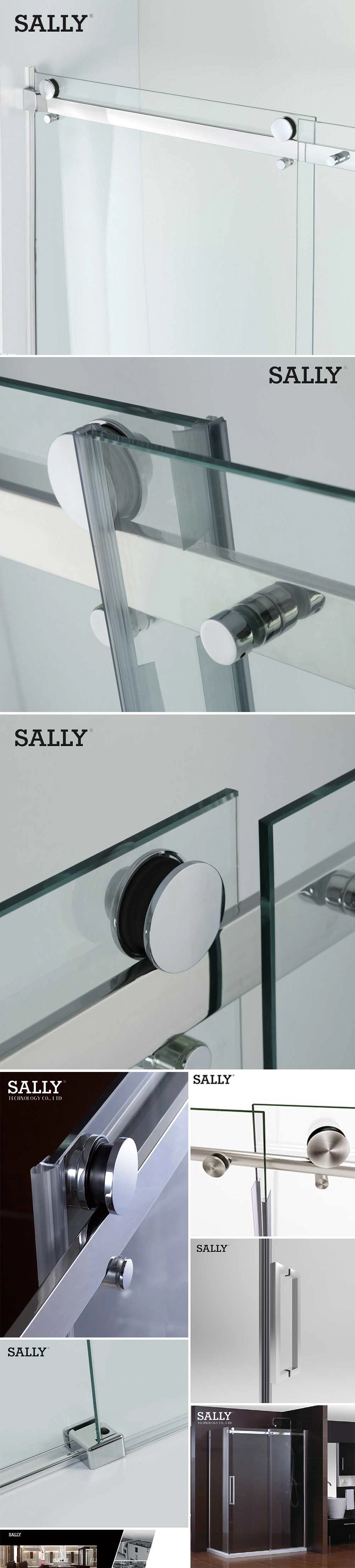 Puerta corrediza sin marco de baño de Sally para vidrio de seguridad templado con carcasa de ducha con fácil soporte de soporte de aluminio del lado limpio y limpio