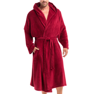 100% Polyester Hooded Bathrobe mens hooded fleece bathrobe full length microfiber robe Factory