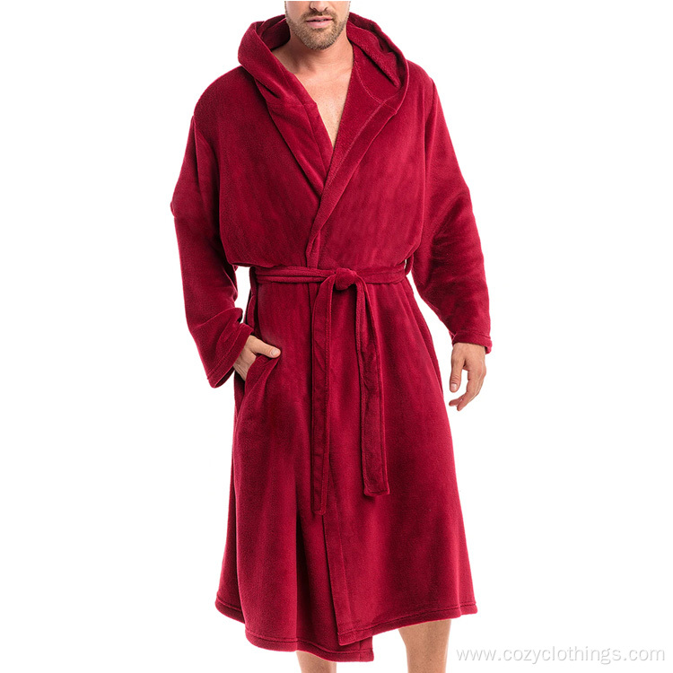 mens hooded fleece bathrobe full length microfiber robe