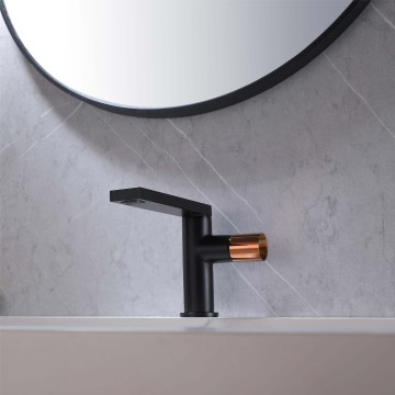 Custom Brass Basin Faucets with Black Water Mixer for Bathroom
