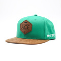 Leather Patch 5 Panel Suede Brim Snapback Hat