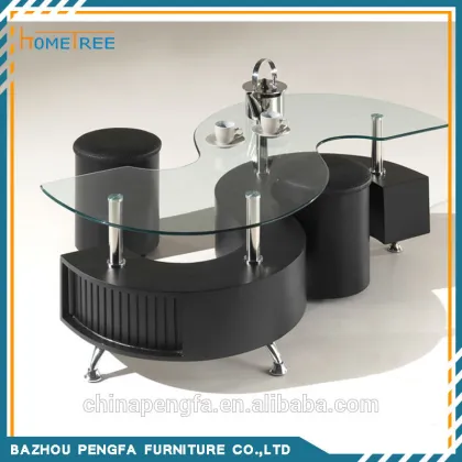 S Shaped Glass Coffee Table, Black Coffee Table, Table Furniture